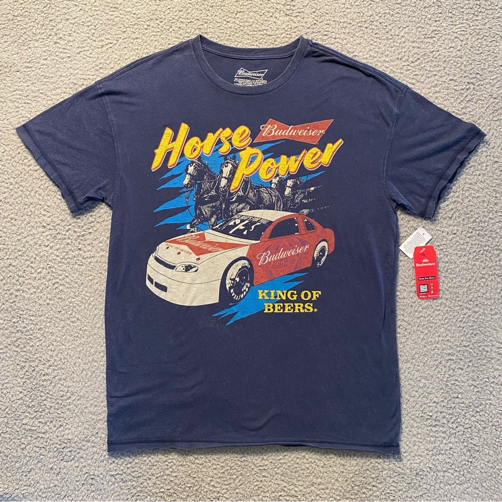 Budweiser Horse Power Racing Retro Classic T-Shirt Hybrid Apparel Men’s Large